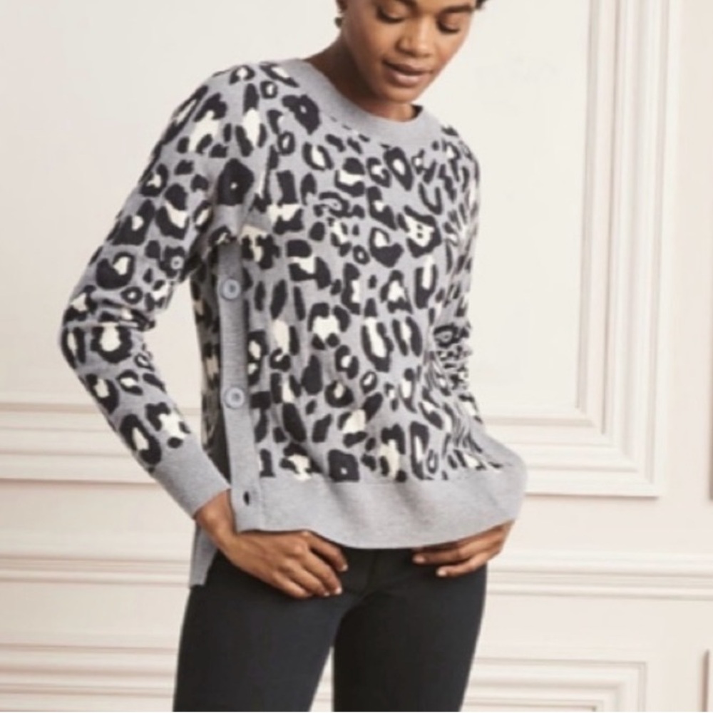 Stella & Dot Animal Print Sweater in Gray and Black
